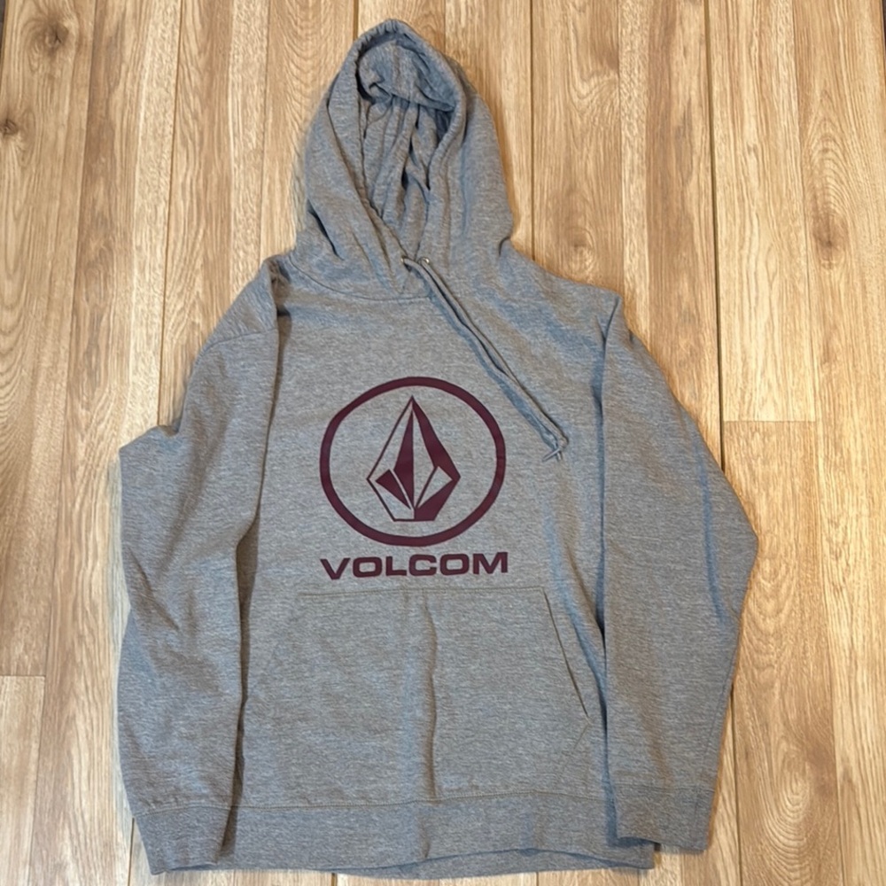 Volcom Heather Gray Hoodie with Burgundy Emblem